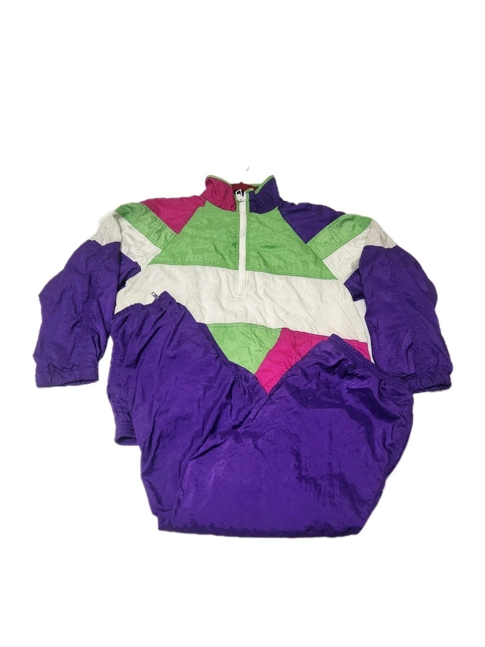 VTG 80s Milano Sport Track Suit Womens Small Full Zip Purple  Colorblock Retro